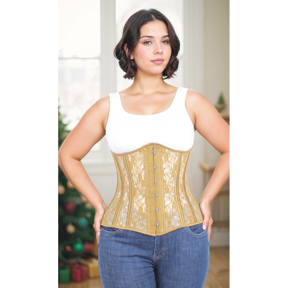 Attitude Corsets - Mesh With Sequin Lace Underbust korset - Goudkleurig